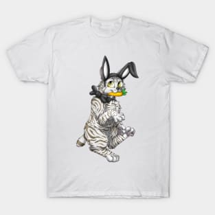 Bobtail BunnyCat: Silver-Amber Tabby (Black) T-Shirt